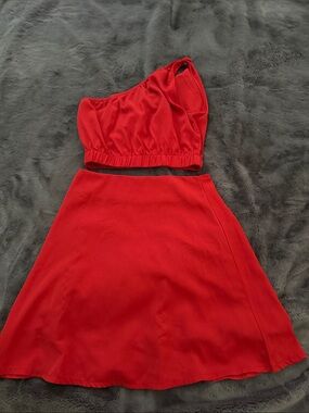 Source Unknown Vibrant Red One-Shoulder Two-Piece Dress